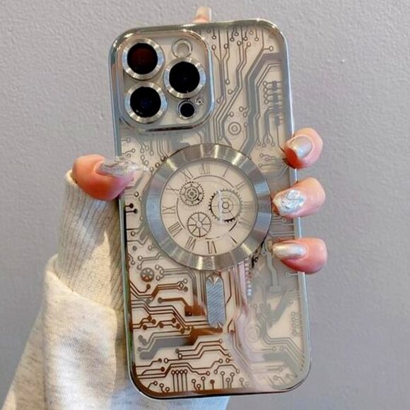 Iphone 16 Pro Max Sliver Circuit Clock Pattern Magnetic MagSafe Compatibility - Picture 1 of 6